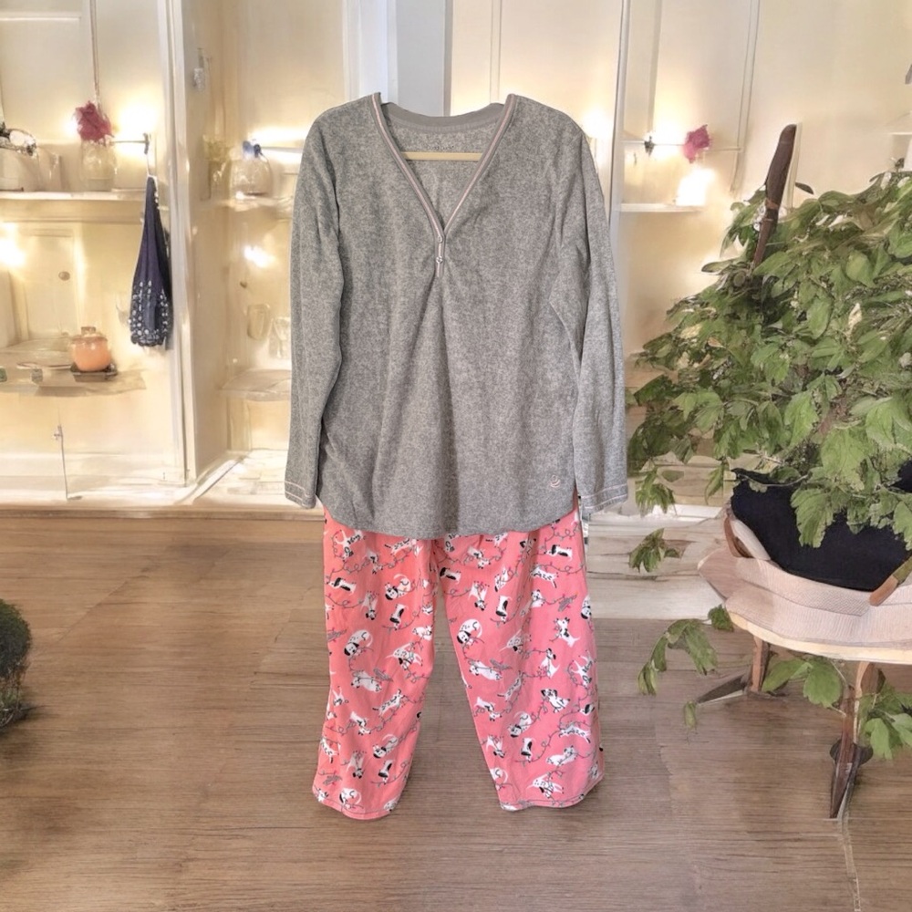 CUDDLE DUDS‎ Microfleece Long Sleeve Henley Top 2-Pc Pajama
Set size large NWOT